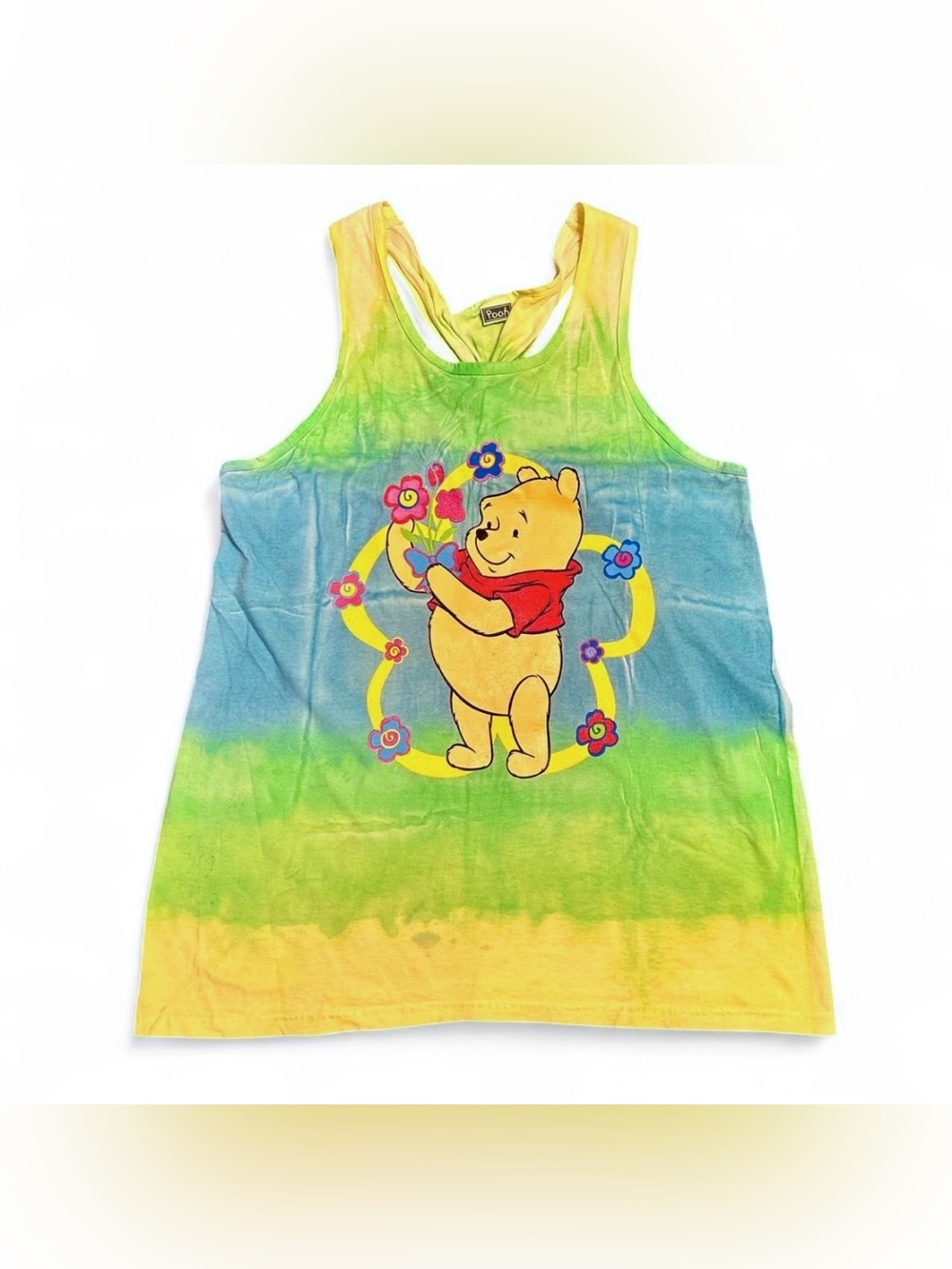 Y2K Winnie the Pooh Tie-Dye Tank Top - Yellow Green Blue